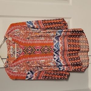 Cato Orange Multi Color Printed 3/4 Sleeve Blouse - Size Small